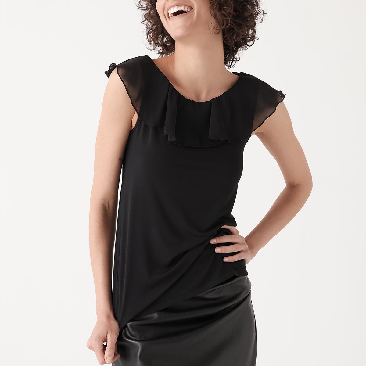 Maglia Scollo A Barchetta Smanicata Donna Cotonella Nero ADA88_00002