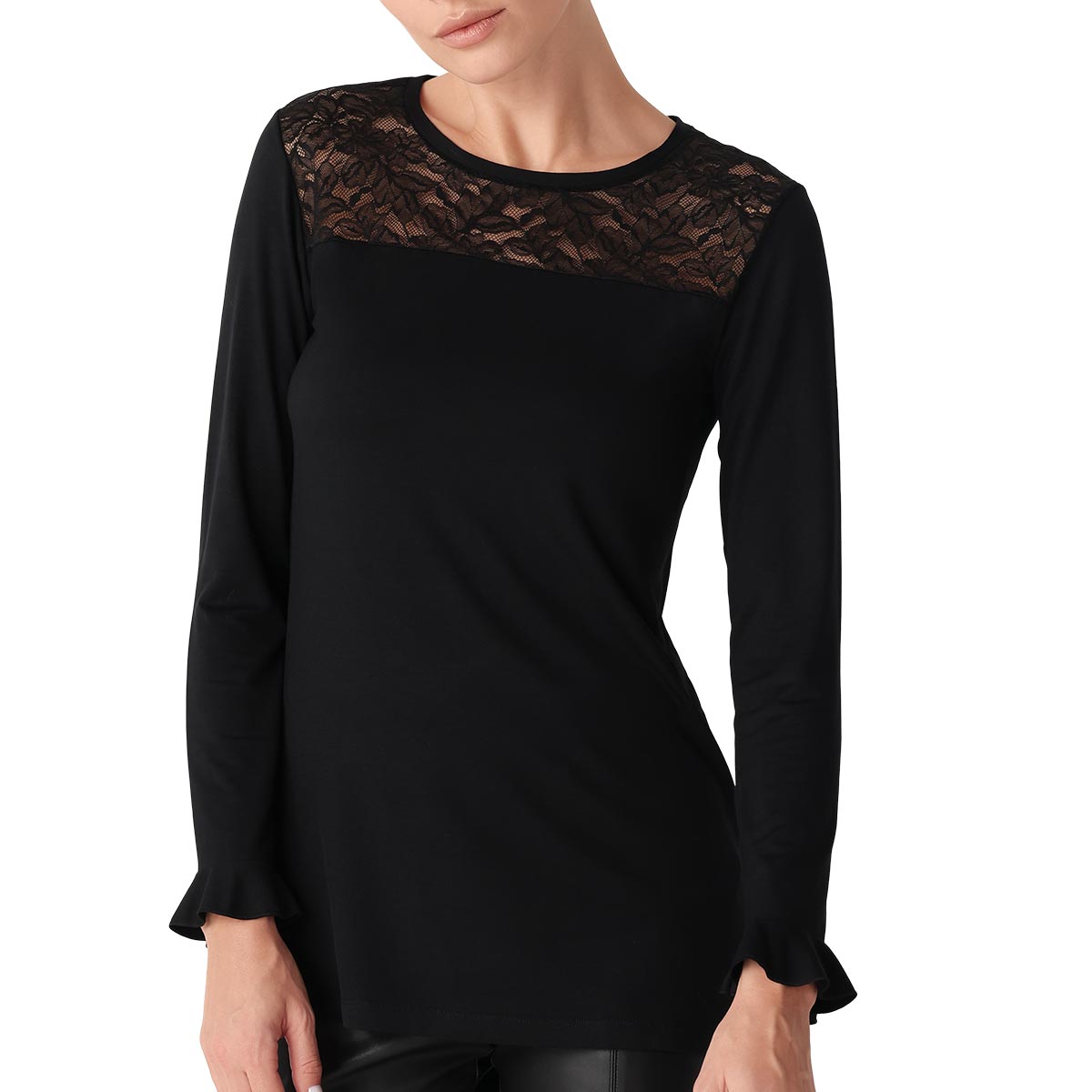 Maxi Maglia Girocollo Manica Lunga Donna Cotonella Nero ADB45_00002