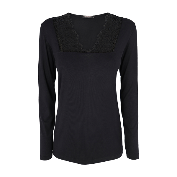 Maglia Scollo V Manica Lunga Donna Cotonella Nero ADB52_00002_3