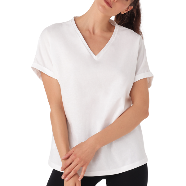 Maglia Scollo V Manica Corta Donna Cotonella Bianco ADB79_00001