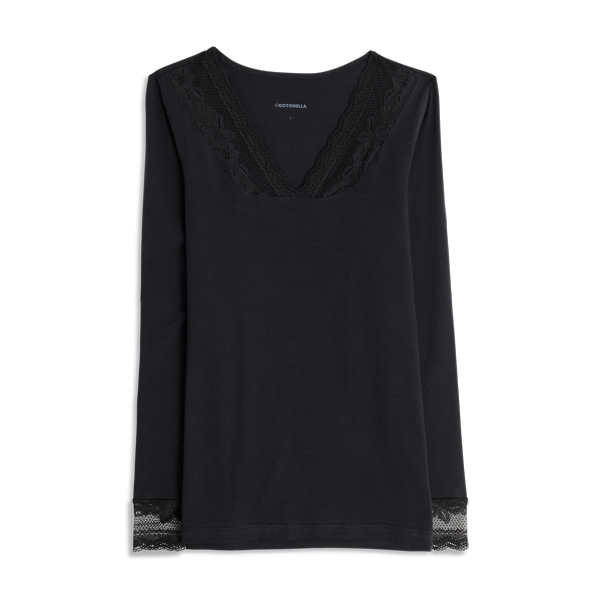 Maglia Scollo V Manica Lunga Donna Cotonella Nero ADC36_00002_2