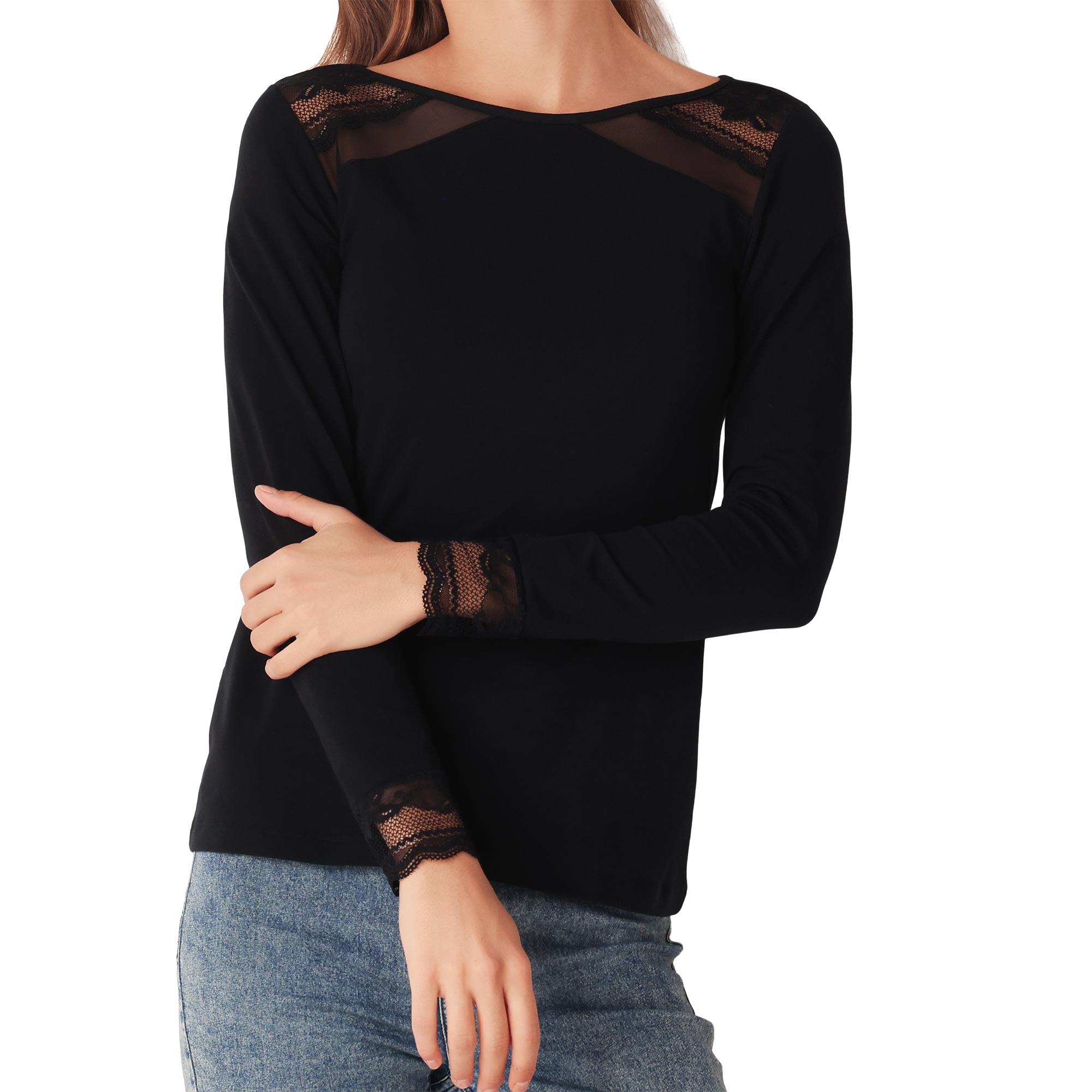 Maglia Girocollo Manica Lunga Donna Cotonella Nero ADC37_00002