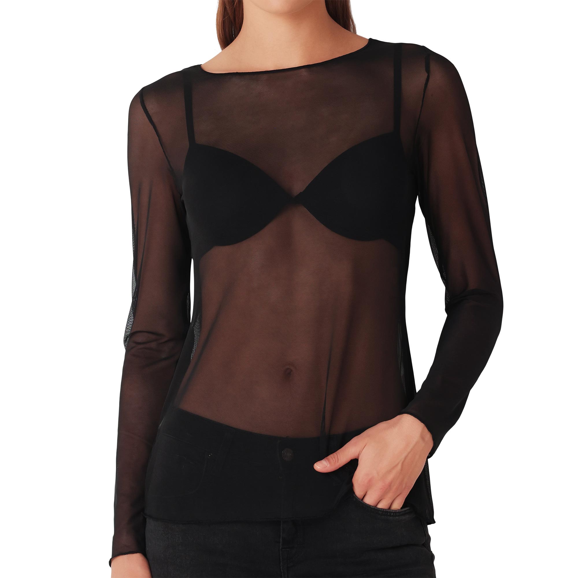 Maglia Girocollo Manica Lunga Donna Cotonella Nero ADC40_00002