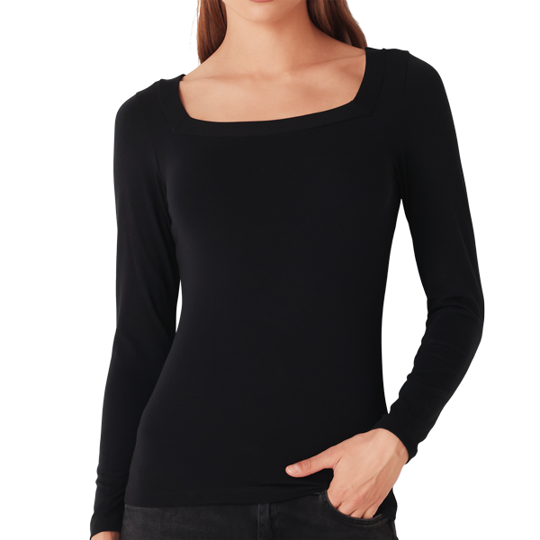 Maglia Scollo Quadrato Manica Lunga Donna Cotonella Nero ADC43_00002