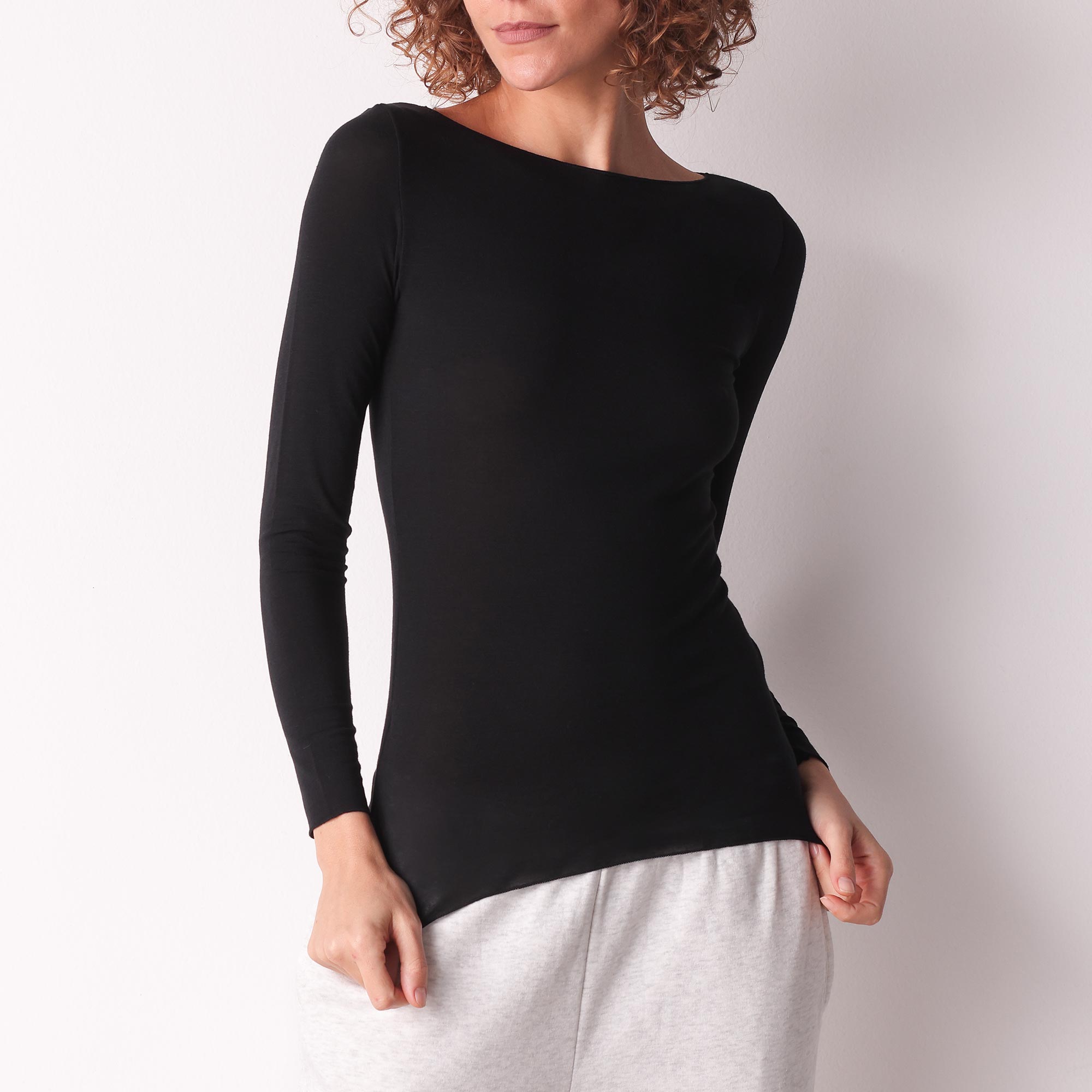 Maglia Scollo A Barchetta Manica Lunga Donna Cotonella Nero ADD09_00002