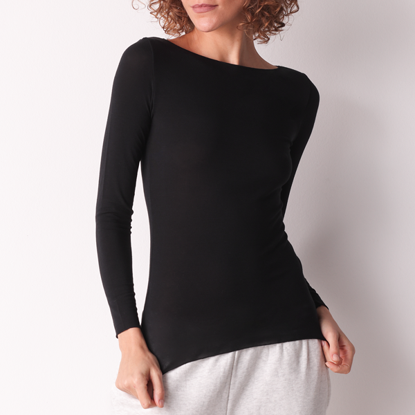 Maglia Scollo A Barchetta Manica Lunga Donna Cotonella Nero ADD09_00002