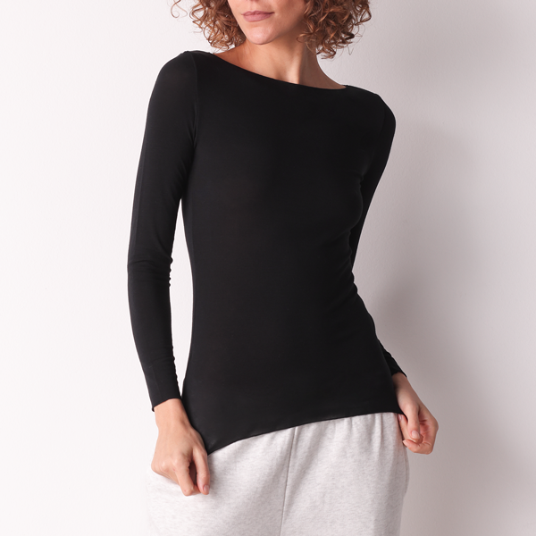 Maglia Scollo A Barchetta Manica Lunga Donna Cotonella Nero ADD09_00002