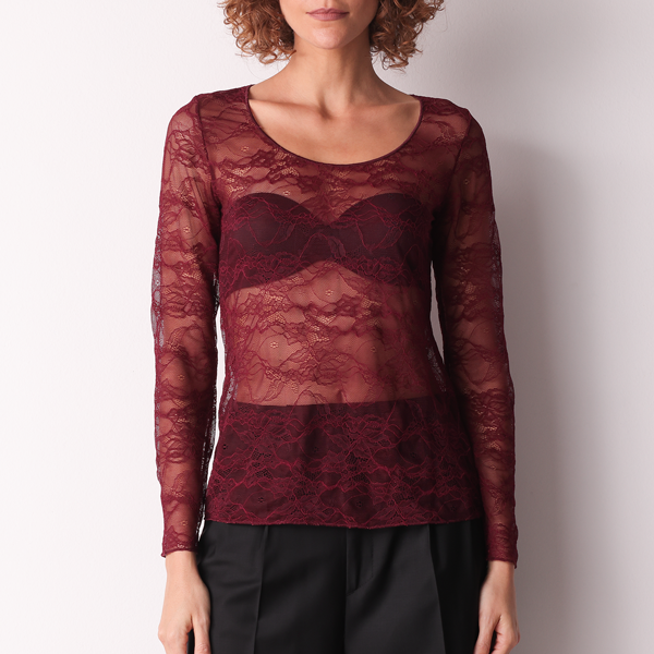 Maglia Girocollo Manica Lunga Donna Cotonella Bordeaux ADD16_00025