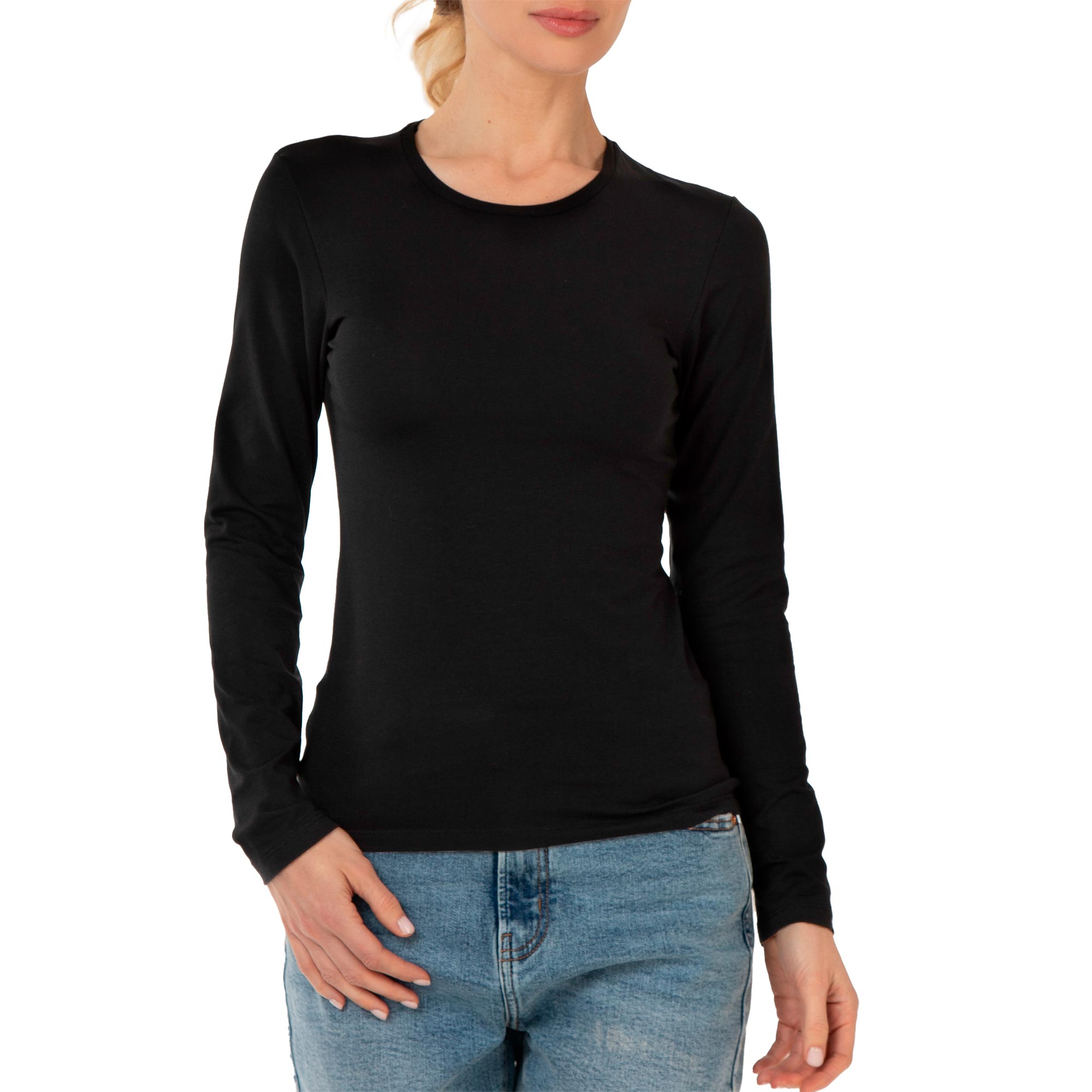 Maglia Girocollo Manica Lunga Donna Cotonella Nero ADD21_00002