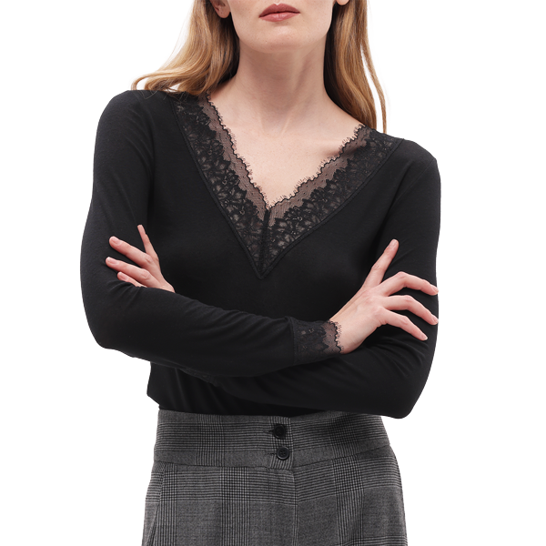 Maglia Scollo V Manica Lunga Donna Cotonella Nero ADD56_00002
