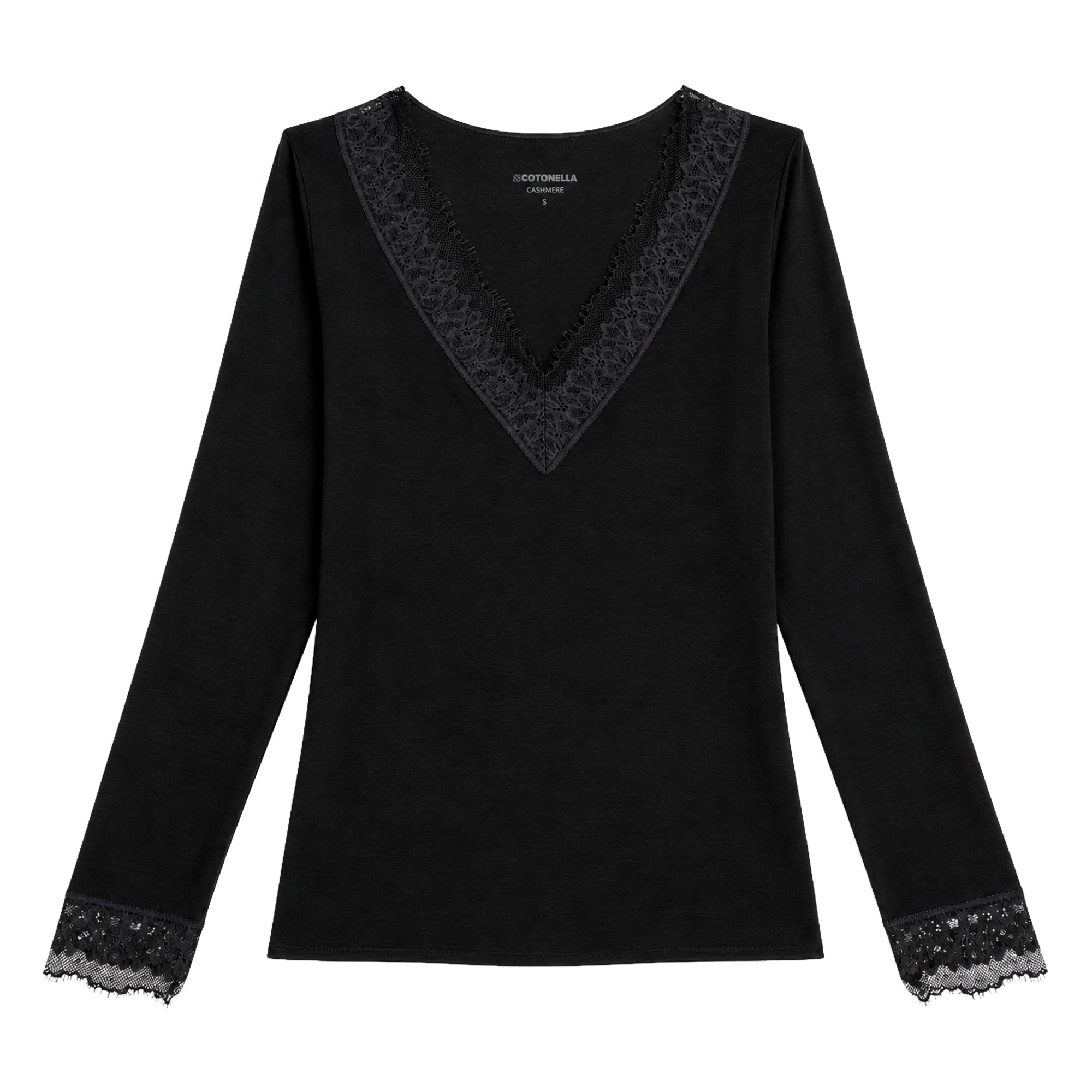 Maglia Scollo V Manica Lunga Donna Cotonella Nero ADD56_00002_3