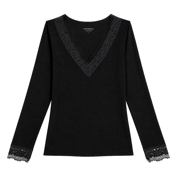 Maglia Scollo V Manica Lunga Donna Cotonella Nero ADD56_00002_3