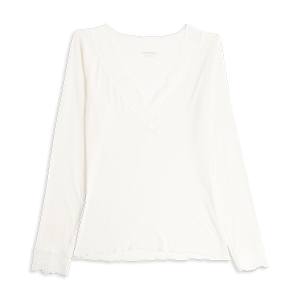 Maglia Scollo V Manica Lunga Donna Cotonella Panna ADD56_00039