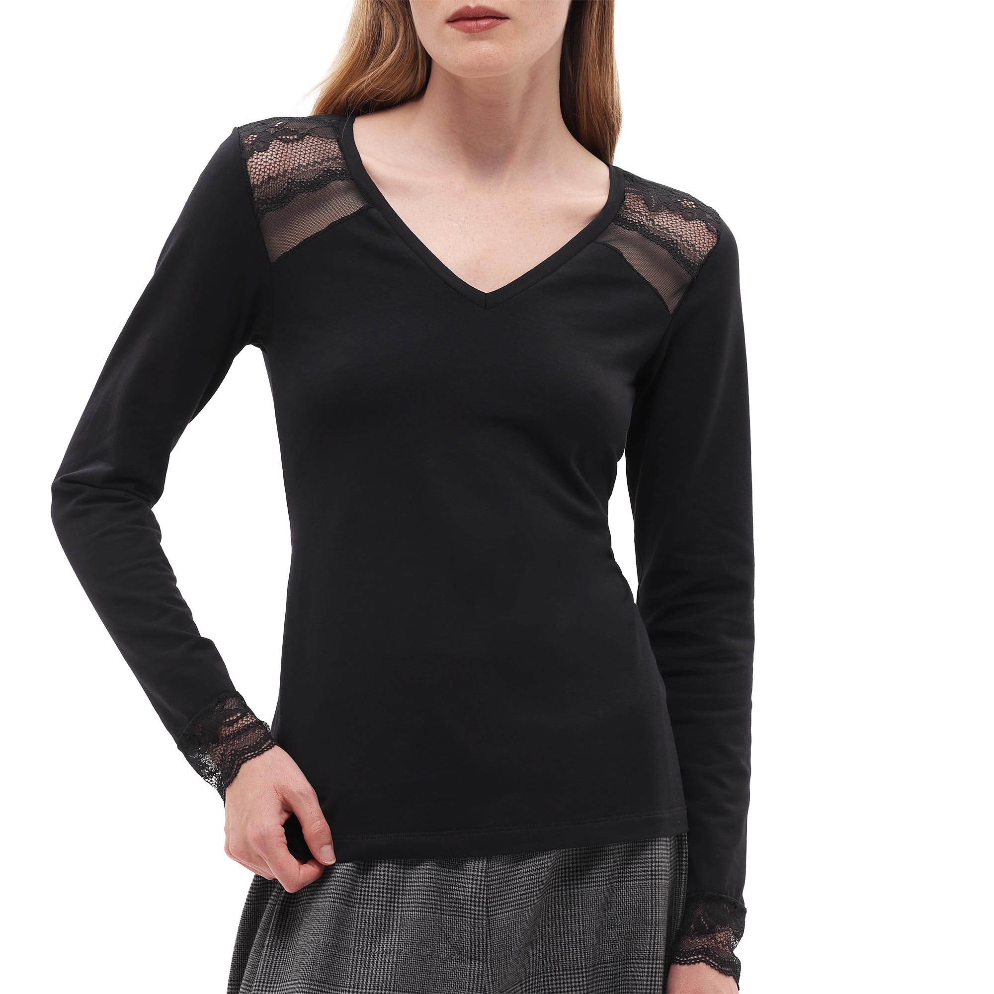 Maglia Scollo V Manica Lunga Donna Cotonella Nero ADD58_00002