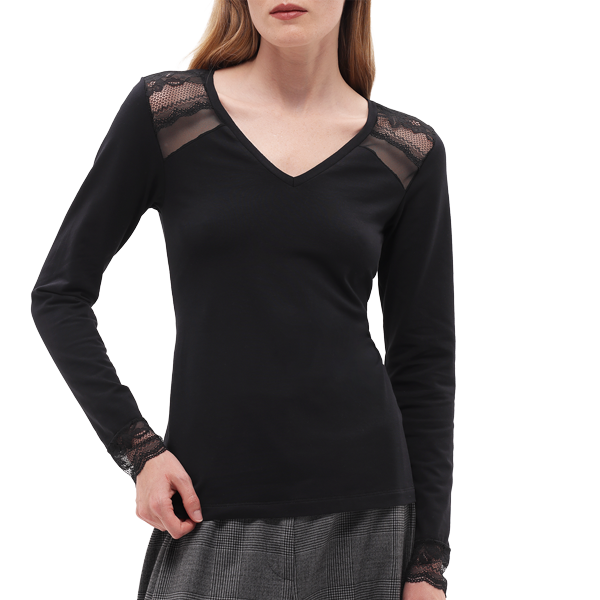 Maglia Scollo V Manica Lunga Donna Cotonella Nero ADD58_00002