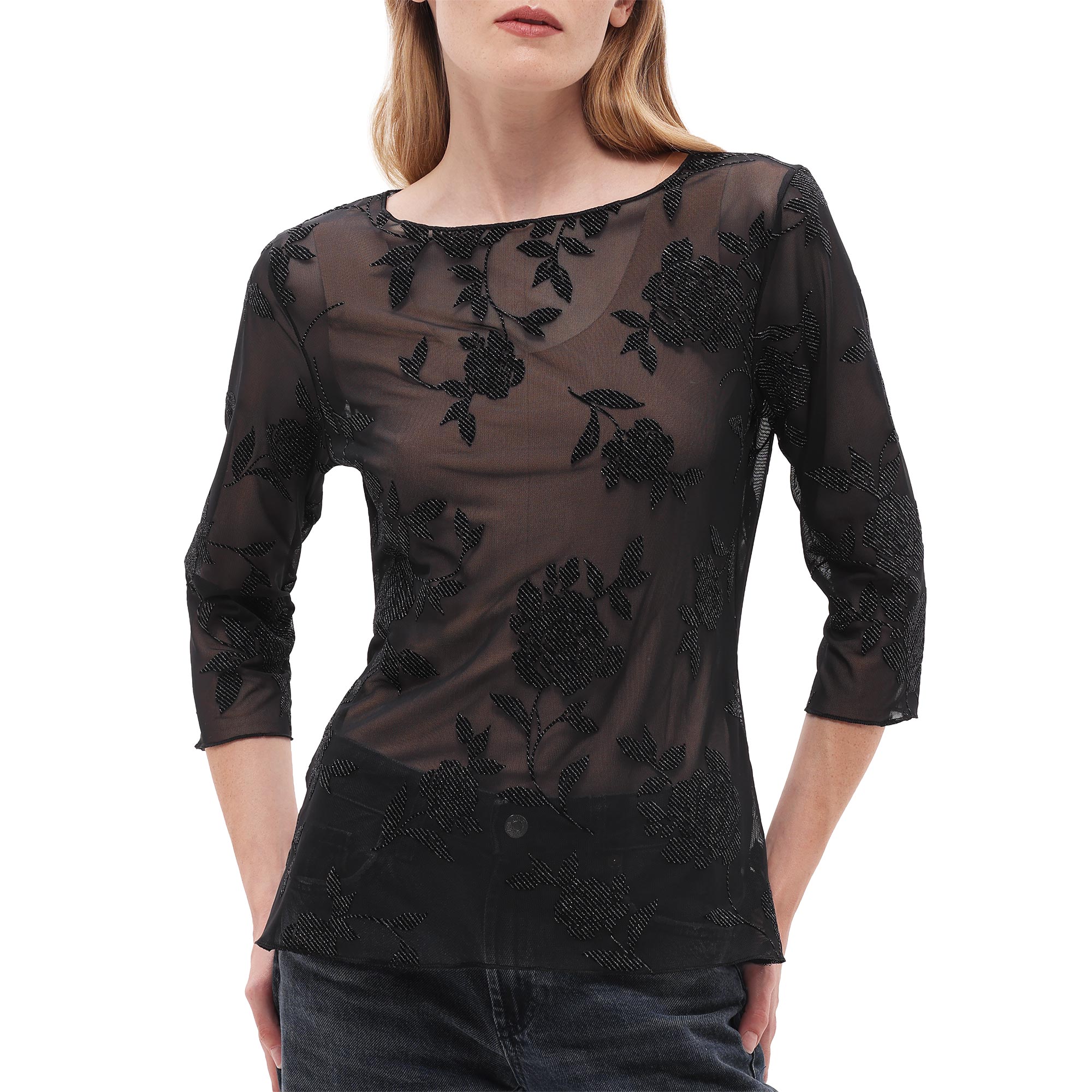 Maglia Girocollo Manica 3/4 Donna Cotonella Nero ADD64_00002