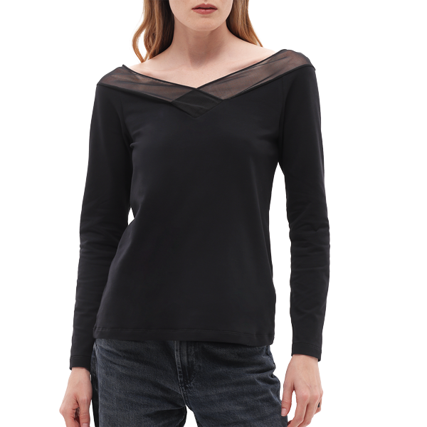 Maglia Scollo A Barchetta Manica Lunga Donna Cotonella Nero ADD66_00002