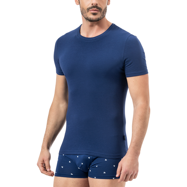 Maglia Girocollo Mezza Manica Uomo Cotonella Blu AU390_BL014_4