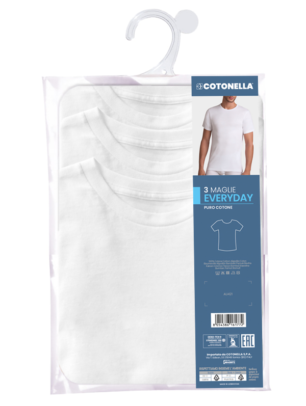 3 Maglia Girocollo Manica Corta Uomo Cotonella Bianco AU421K3_00001_2