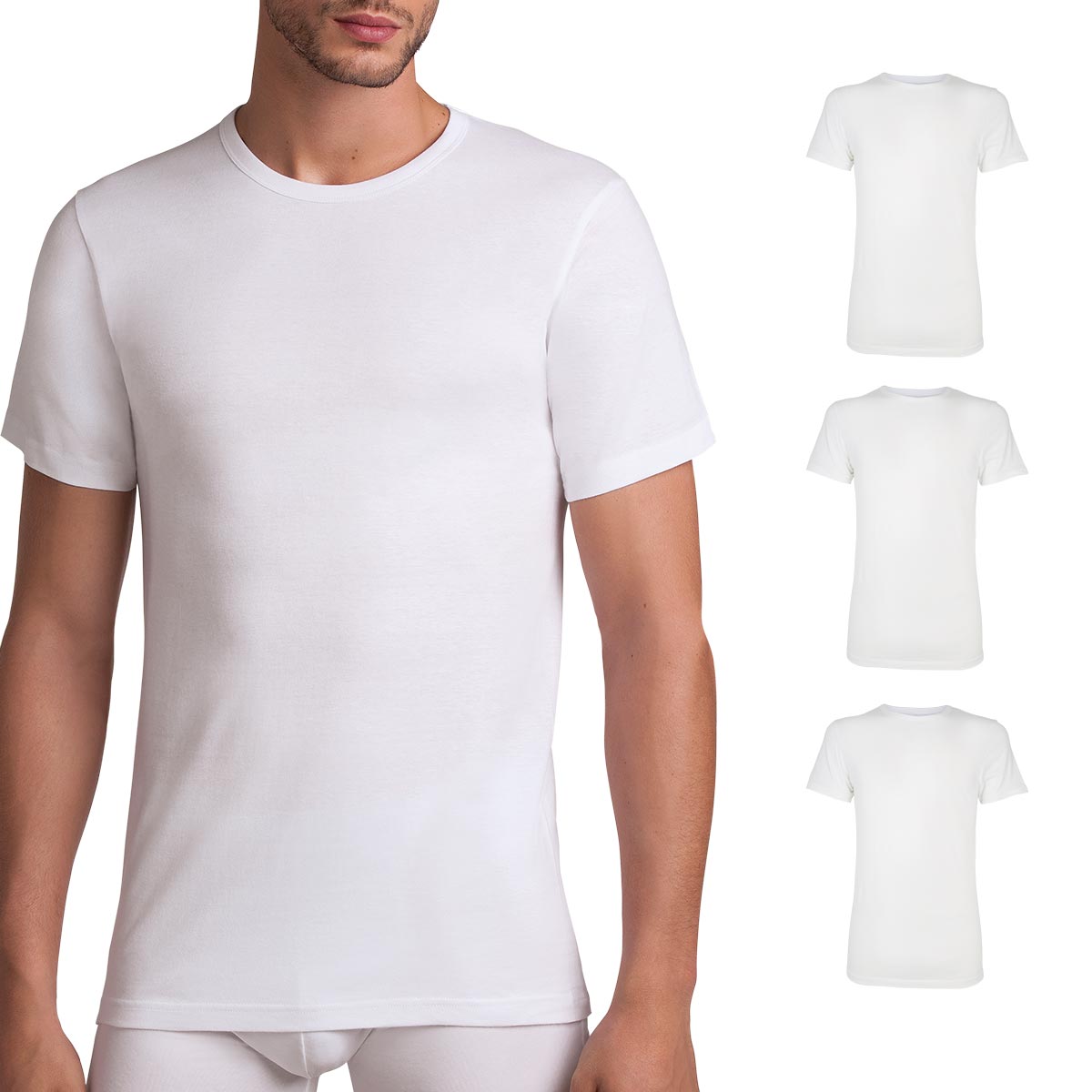 3 Maglia Girocollo Manica Corta Uomo Cotonella Bianco AU421K3_00001_6
