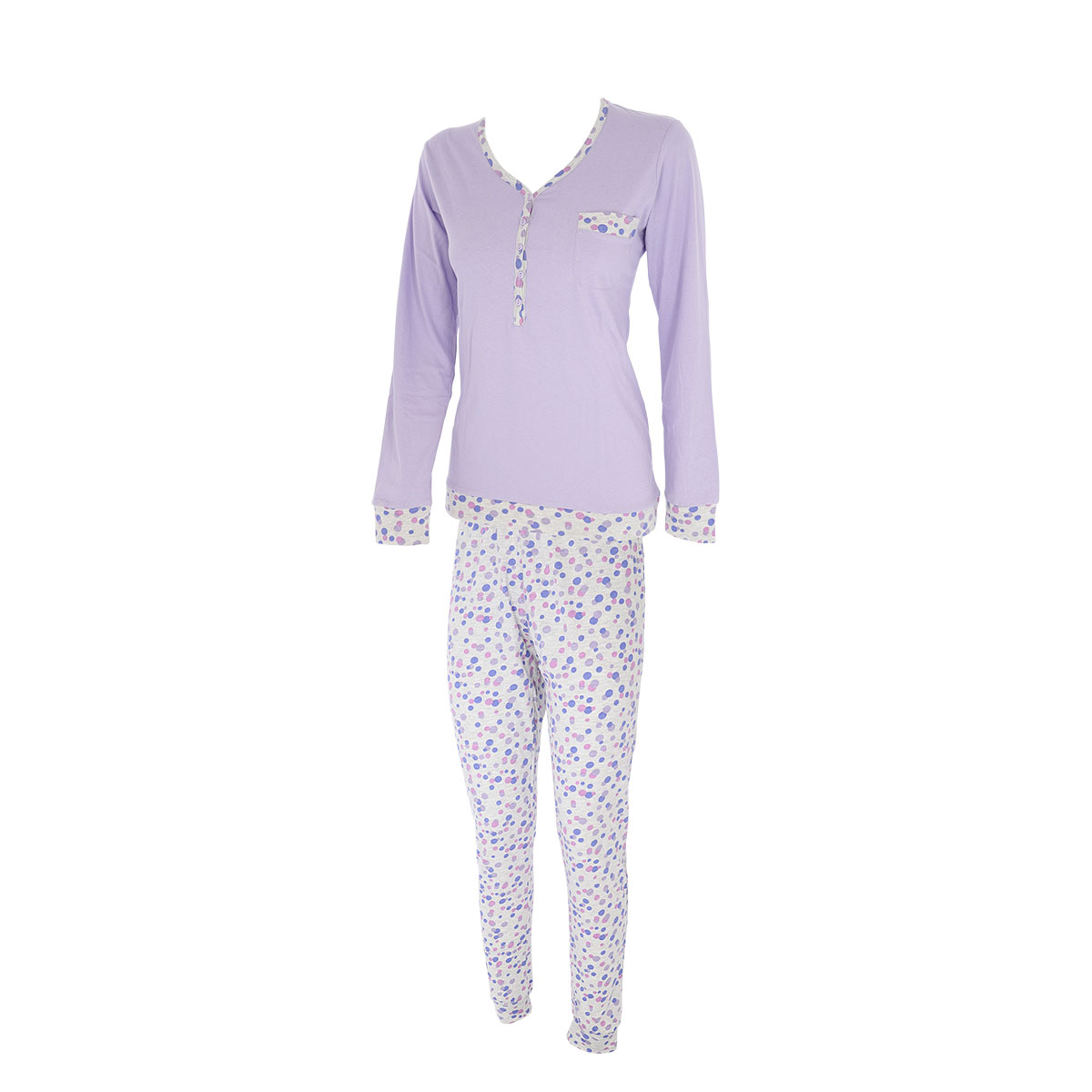 Pigiama Serafino M/l + Pant.lungo Donna Cotonella Lilla DDC73_00087_2