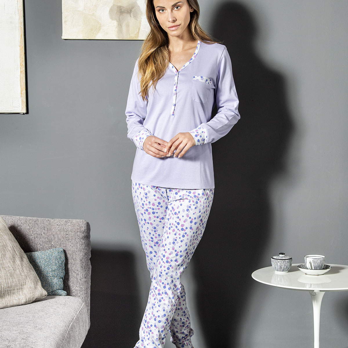 Pigiama Serafino M/l + Pant.lungo Donna Cotonella DDC73_4