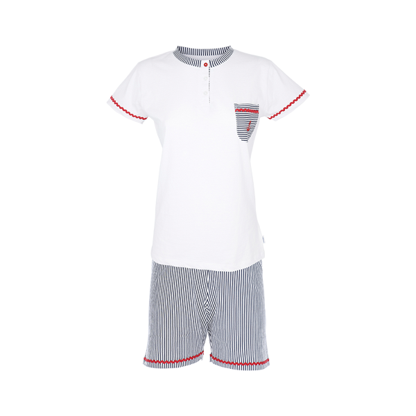 Pigiama Serafino Manica Corta+shorts Donna Cotonella Bianco DDE28_00001_2