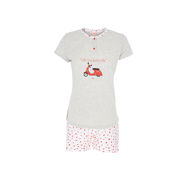 Pigiama Serafino Manica Corta+shorts Donna Cotonella Grigio Chiaro M DDF23_ME013_2