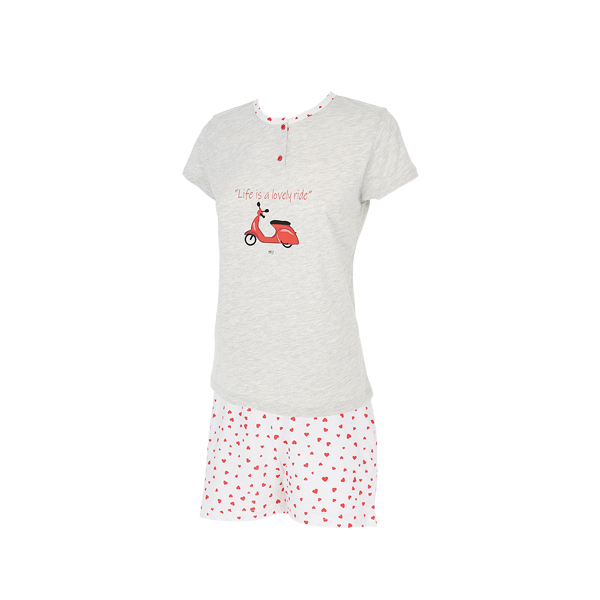 Pigiama Serafino Manica Corta+shorts Donna Cotonella Grigio Chiaro M DDF23_ME013_3