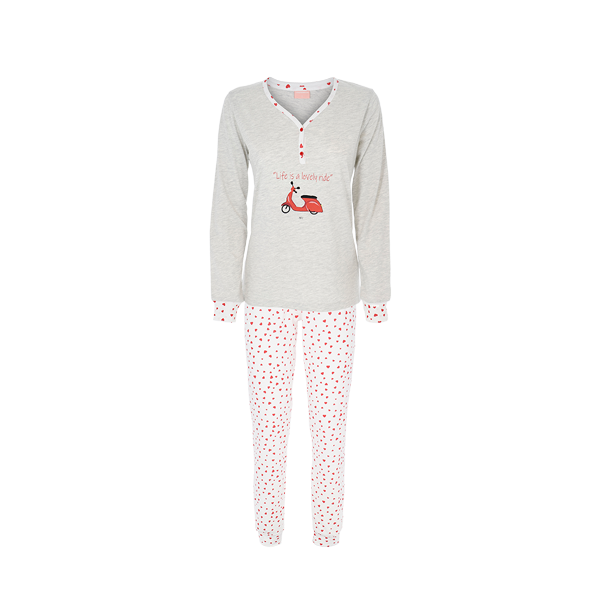 Pigiama Serafino Manica Lunga+pant.lungo Donna Cotonella Grigio Chiaro M DDF24_ME013_2
