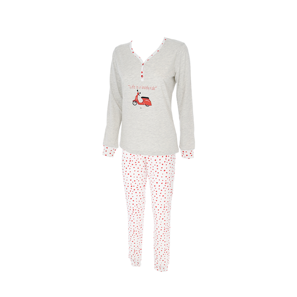 Pigiama Serafino Manica Lunga+pant.lungo Donna Cotonella Grigio Chiaro M DDF24_ME013_3