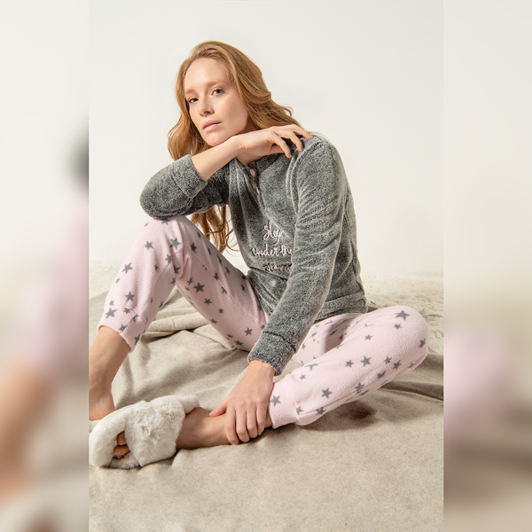 Pigiama Serafino Manica Lunga+pant.lungo Donna Cotonella Grigio DDF53_00013