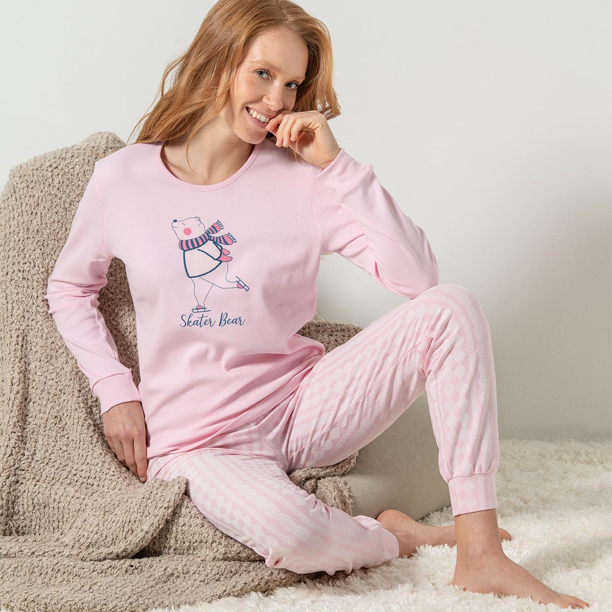 Pigiama Girocollo Manica Lunga+pan.lungo Donna Cotonella Rosa DDF55_00004