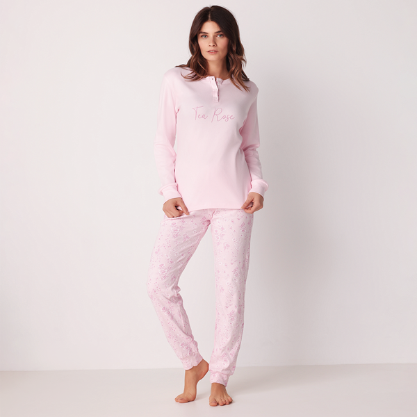 Pigiama Serafino Manica Lunga+pant.lungo Donna Cotonella Rosa DDF67_00004