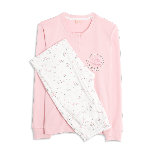 Pigiama Serafino Manica Lunga+pant.lungo Donna Cotonella Rosa DDG06_00004_2