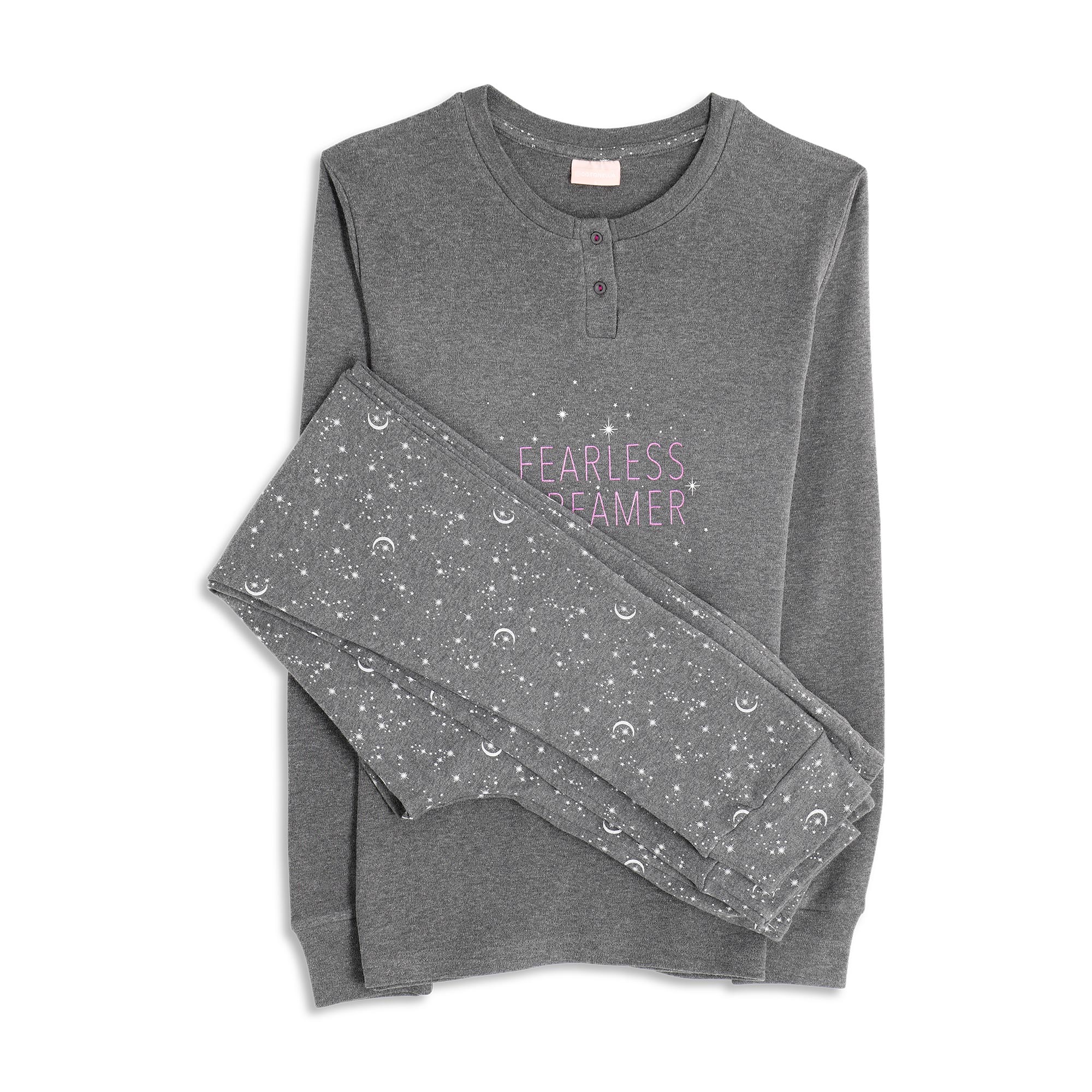 Pigiama Serafino Manica Lunga+pant.lungo Donna Cotonella Grigio Scuro Me DDG11_LI013_2