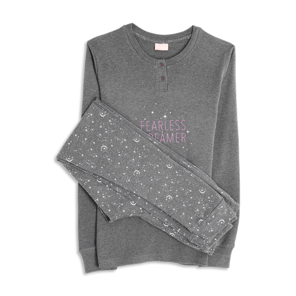 Pigiama Serafino Manica Lunga+pant.lungo Donna Cotonella Grigio Scuro Me DDG11_LI013_2