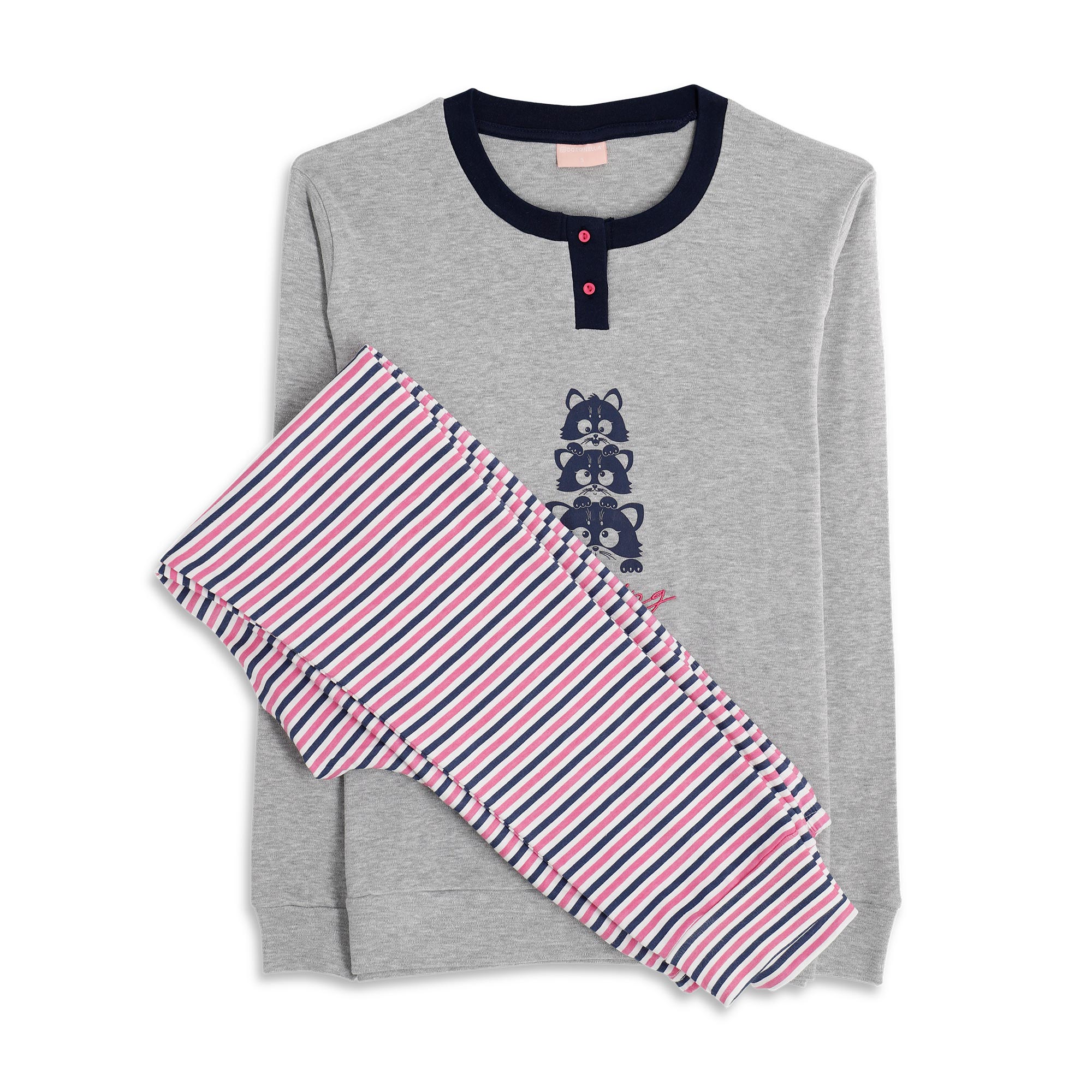 Pigiama Serafino Manica Lunga+pant.lungo Donna Cotonella Grigio Melange DDG14_00113