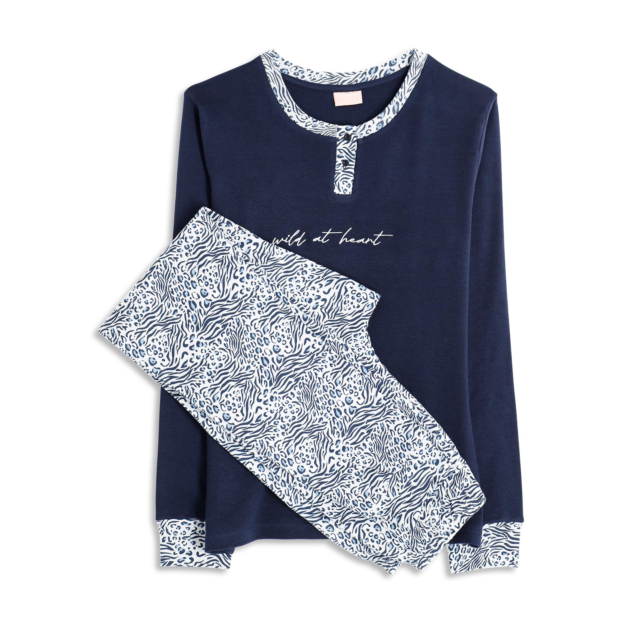 Pigiama Serafino Manica Lunga+pant.lungo Donna Cotonella Blu DDG16_0C014