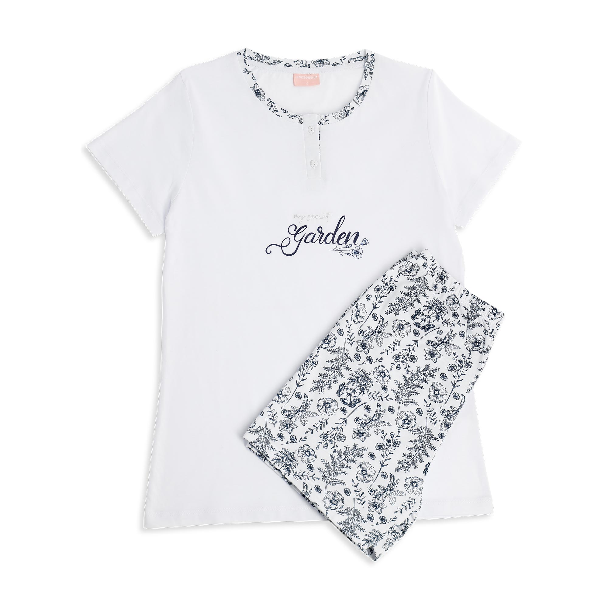 Pigiama Serafino Manica Corta+shorts Donna Cotonella Bianco DDG19_00001_2