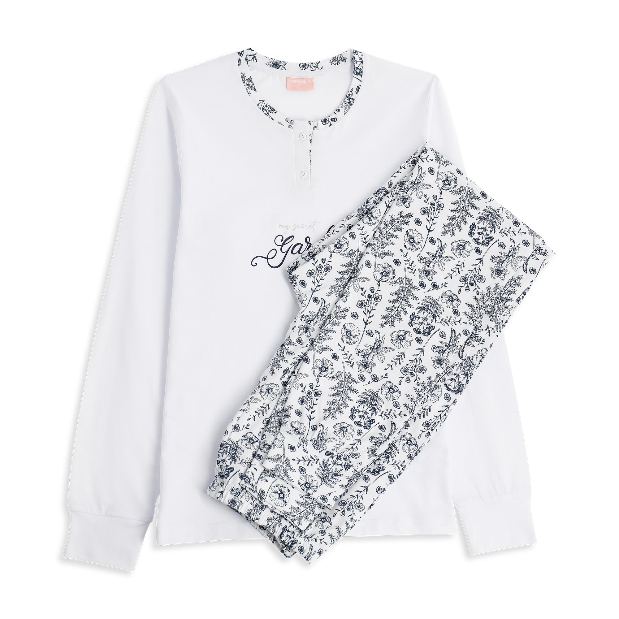 Pigiama Serafino Manica Lunga+pant.lungo Donna Cotonella Bianco DDG20_00001_2