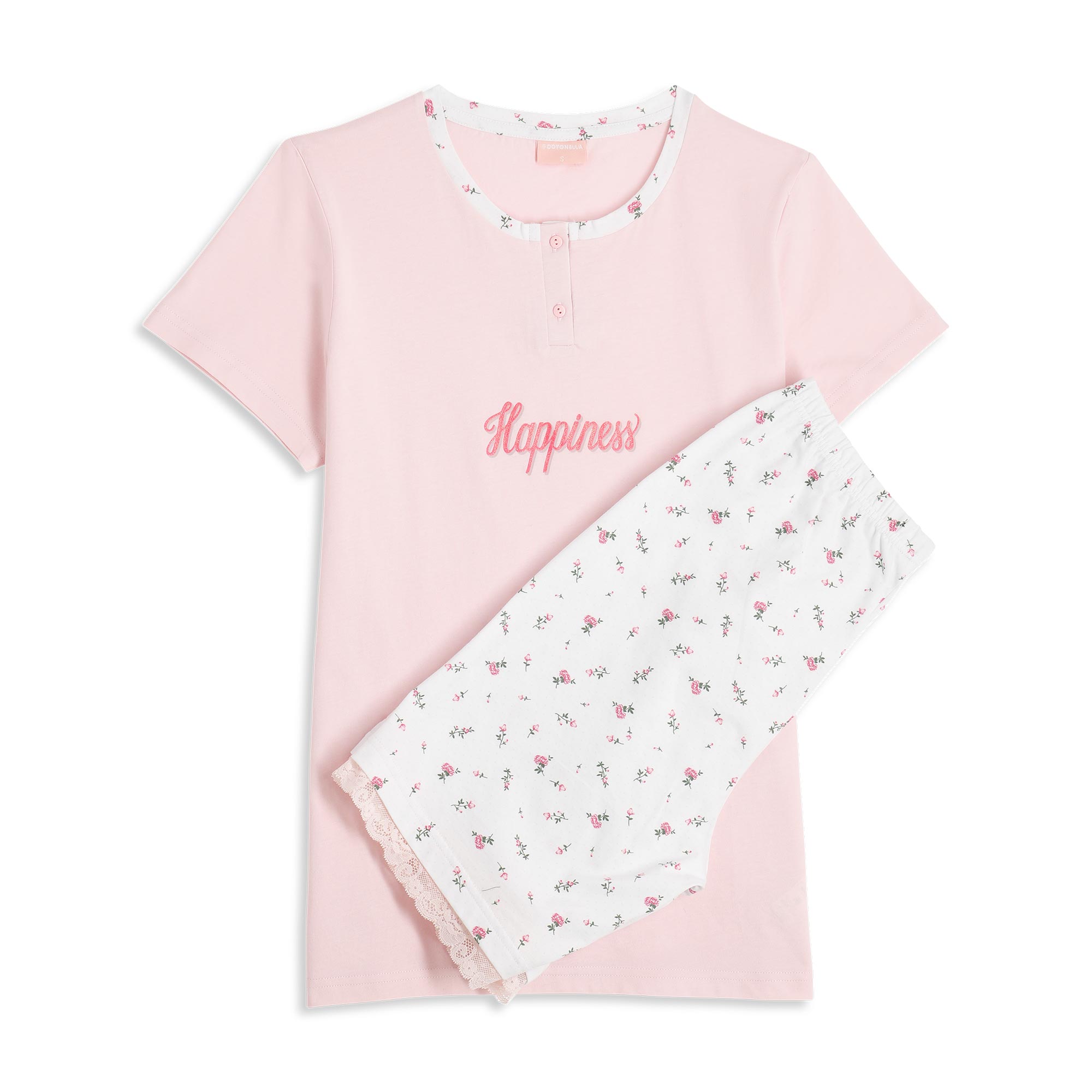Pigiama Serafino Manica Corta+shorts Donna Cotonella Rosa DDG21_00004