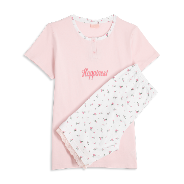 Pigiama Serafino Manica Corta+shorts Donna Cotonella Rosa DDG21_00004