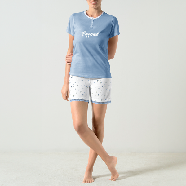 Pigiama Serafino Manica Corta+shorts Donna Cotonella Azzurro DDG21_00005