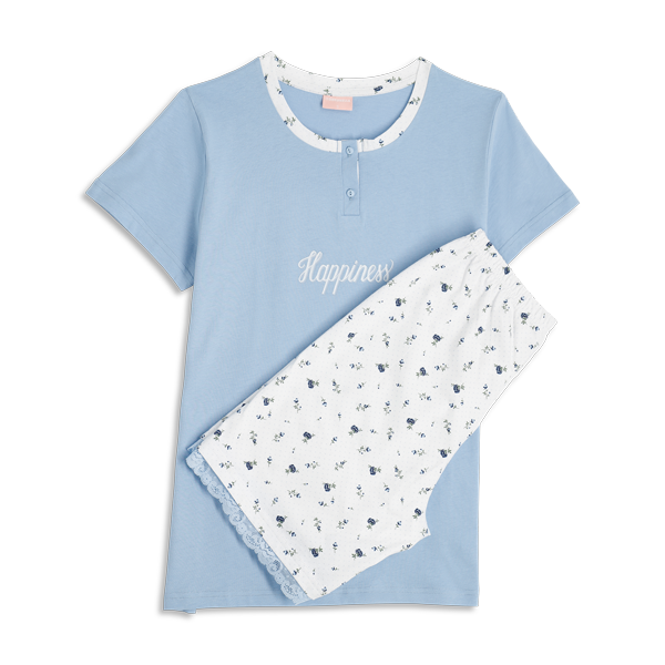 Pigiama Serafino Manica Corta+shorts Donna Cotonella Azzurro DDG21_00005_2