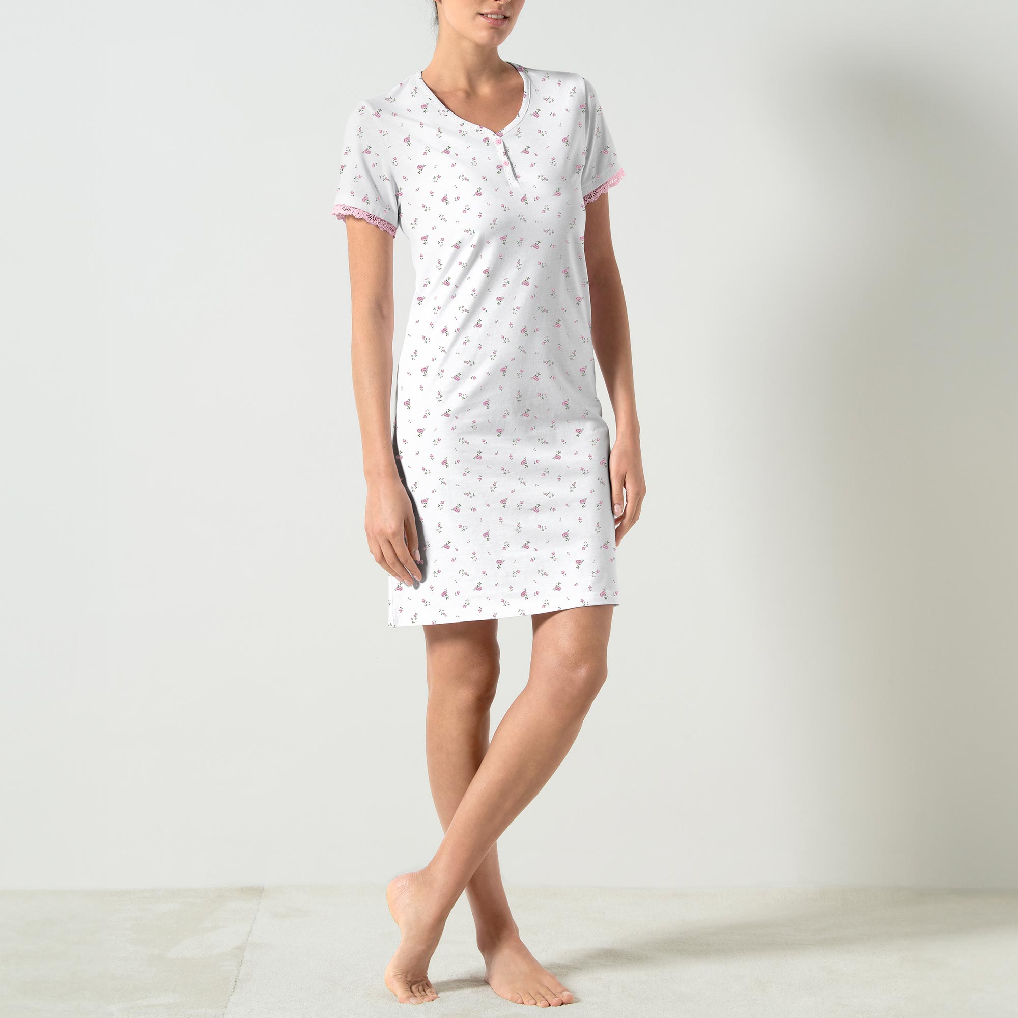 Camicia Da Notte Serafino Manica Corta Donna Cotonella Rosa DDG22_00004