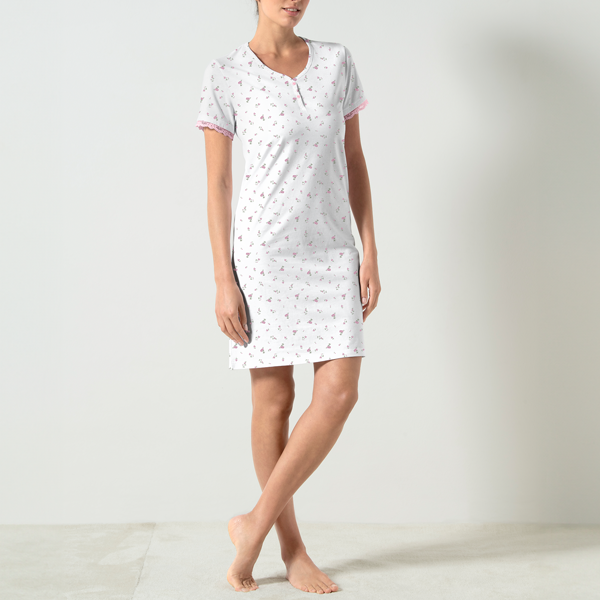 Camicia Da Notte Serafino Manica Corta Donna Cotonella Rosa DDG22_00004