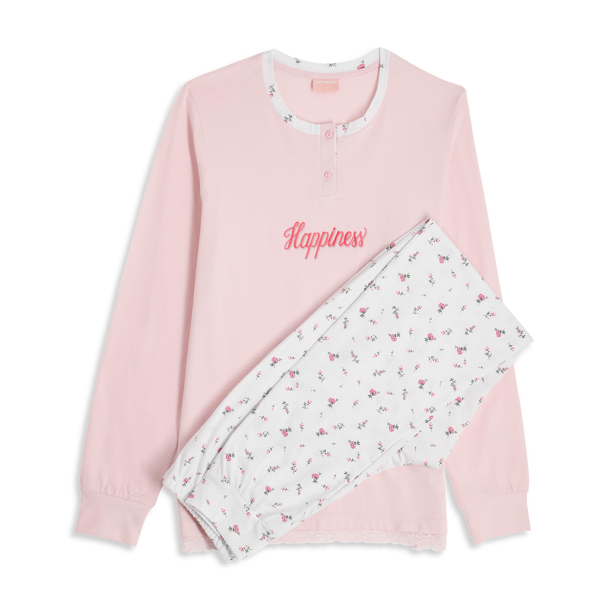 Pigiama Serafino Manica Lunga+pant.lungo Donna Cotonella Rosa DDG23_00004