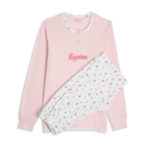 Pigiama Serafino Manica Lunga+pant.lungo Donna Cotonella Rosa DDG23_00004