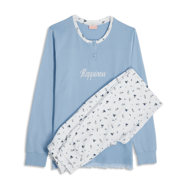 Pigiama Serafino Manica Lunga+pant.lungo Donna Cotonella Azzurro DDG23_00005_2